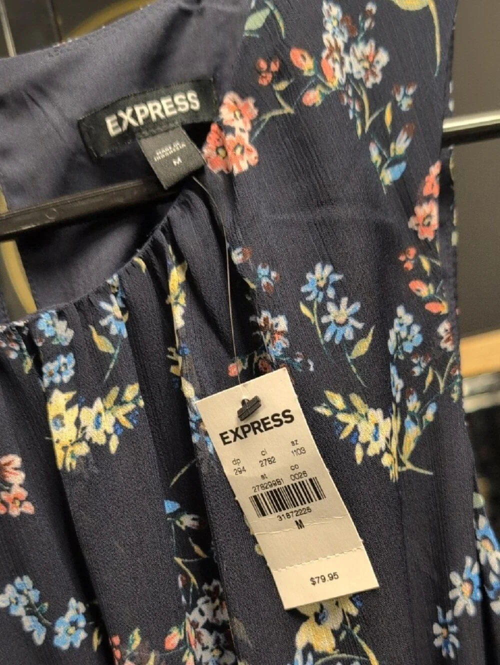 Express Navy Floral Tiered Dress with Delicate Blooms - Picture 2 of 8